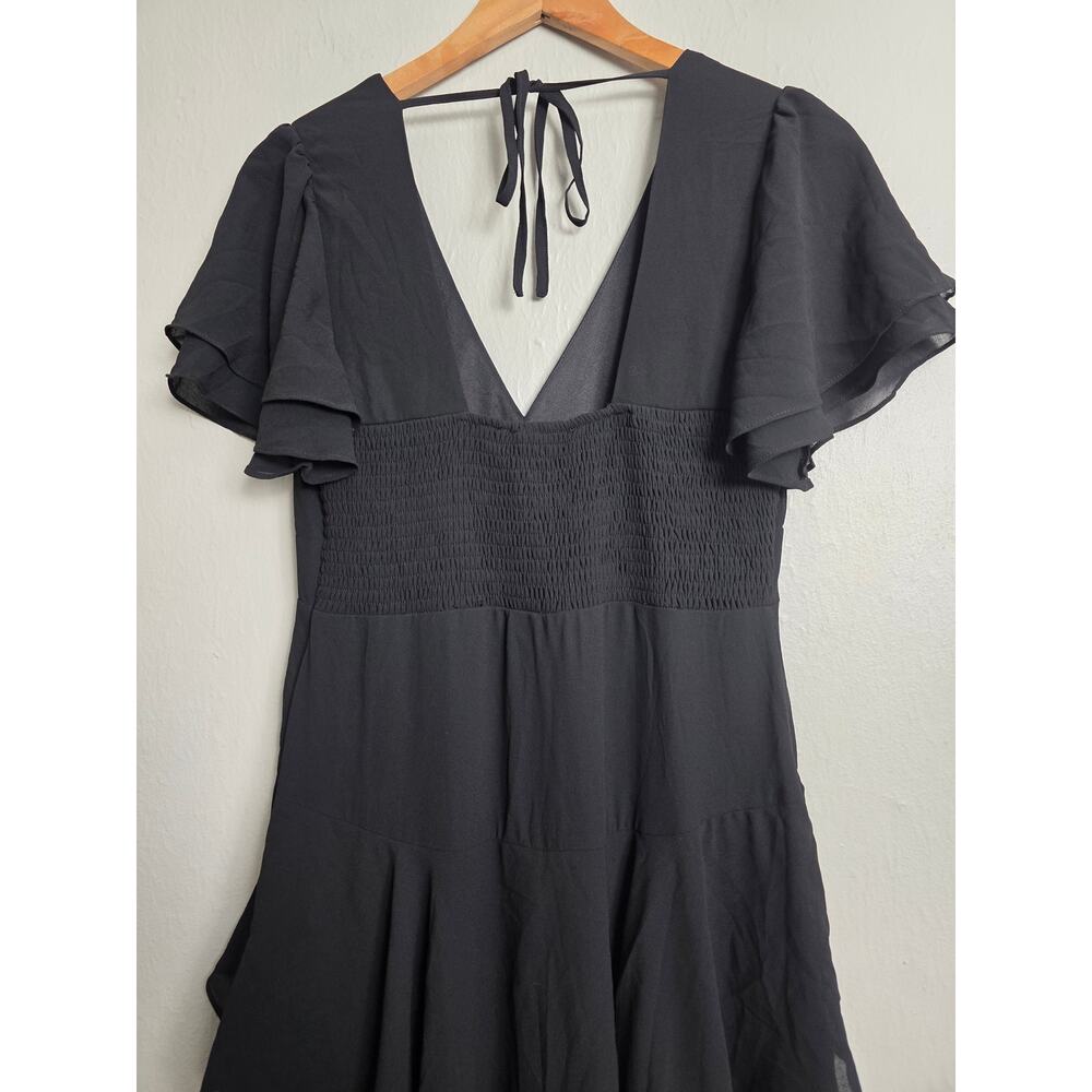 Lulus Midnight Mood Black Tiered Open Back Slit Chiffon A Line Maxi Dress Medium - Picture 11 of 12